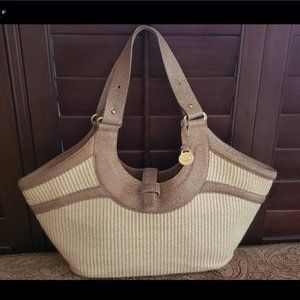 Brahmin snakeskin Leather & Straw Tote